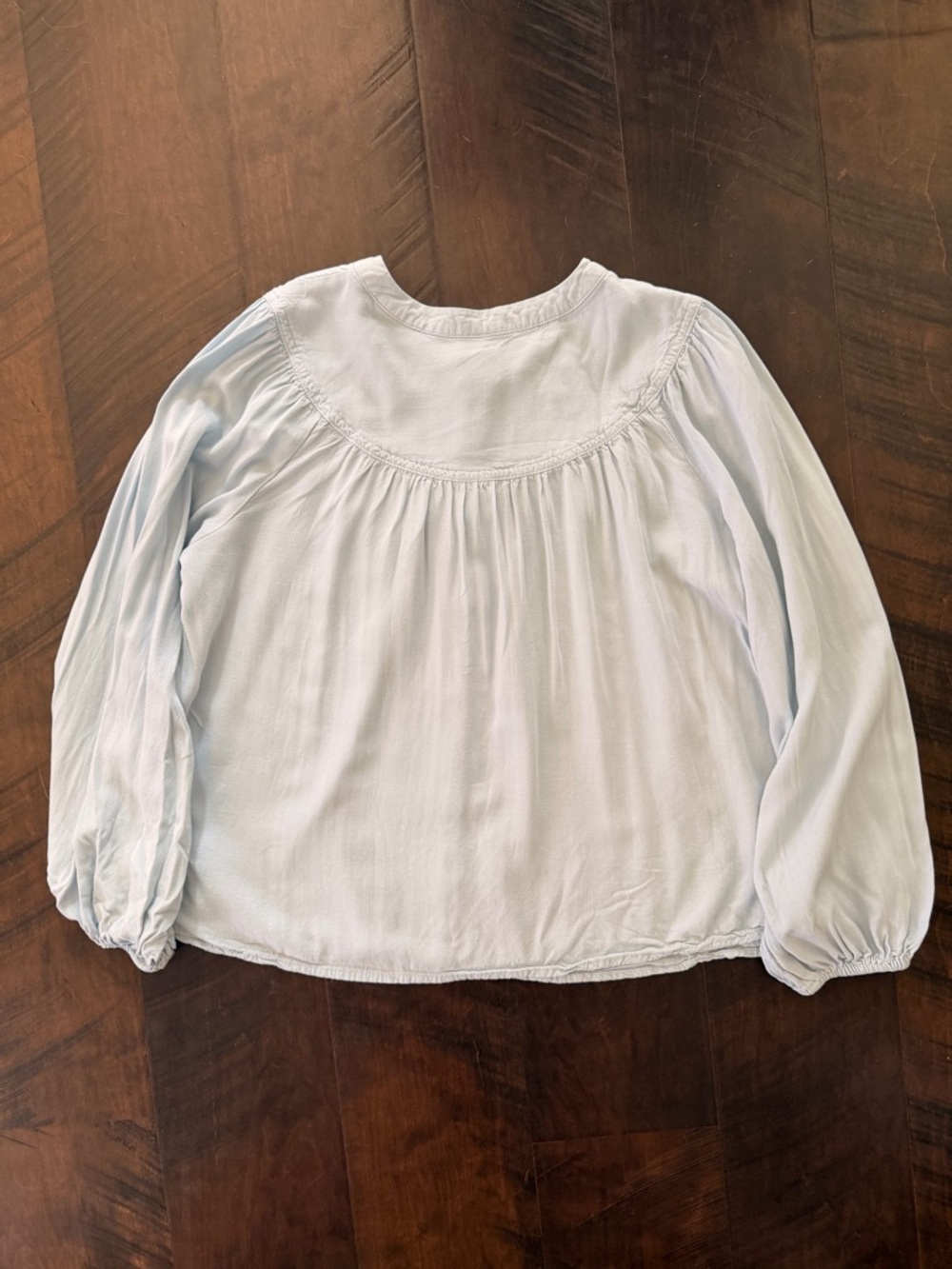 💛 A New Day Light Blue Peasant Blouse Balloon Sleeve Button Front Top M - Picture 3 of 5